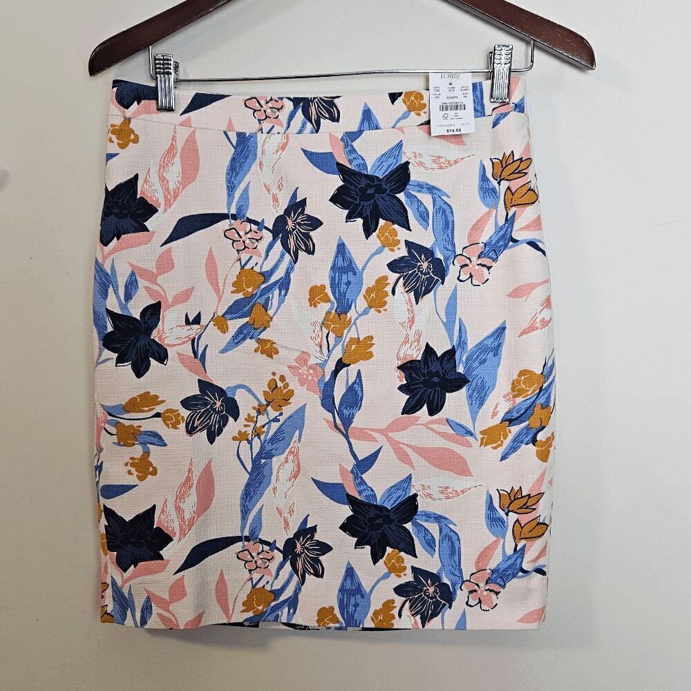 J. Crew Floral Basketweave Pencil Skirt Style AL651 NWT Womens Pink/Blue Size Pe